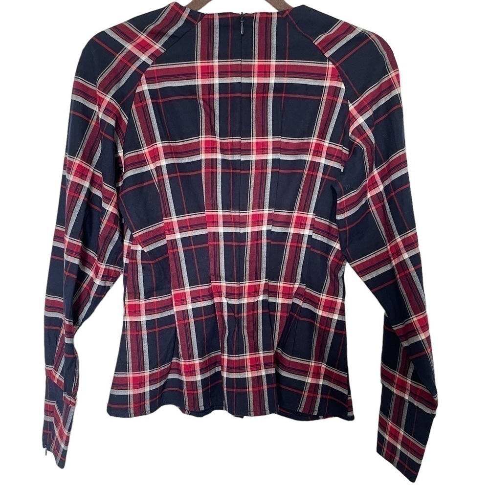 H&M Pearl Tartan Plaid Peplum Long Sleeves Too, 100% cotton Women’s size 2 - Picture 4 of 12